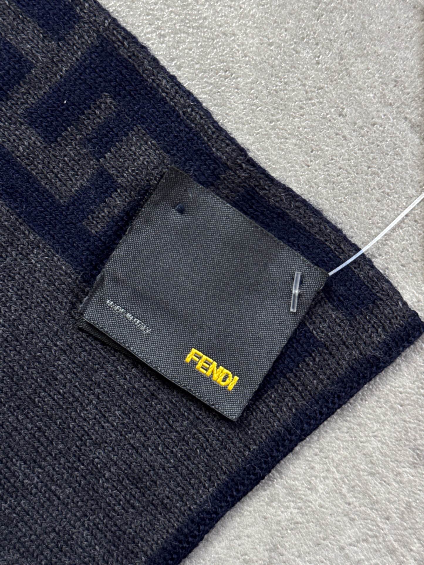 Fendi FF Logo Grey Wool Cashmere Blend Scarf