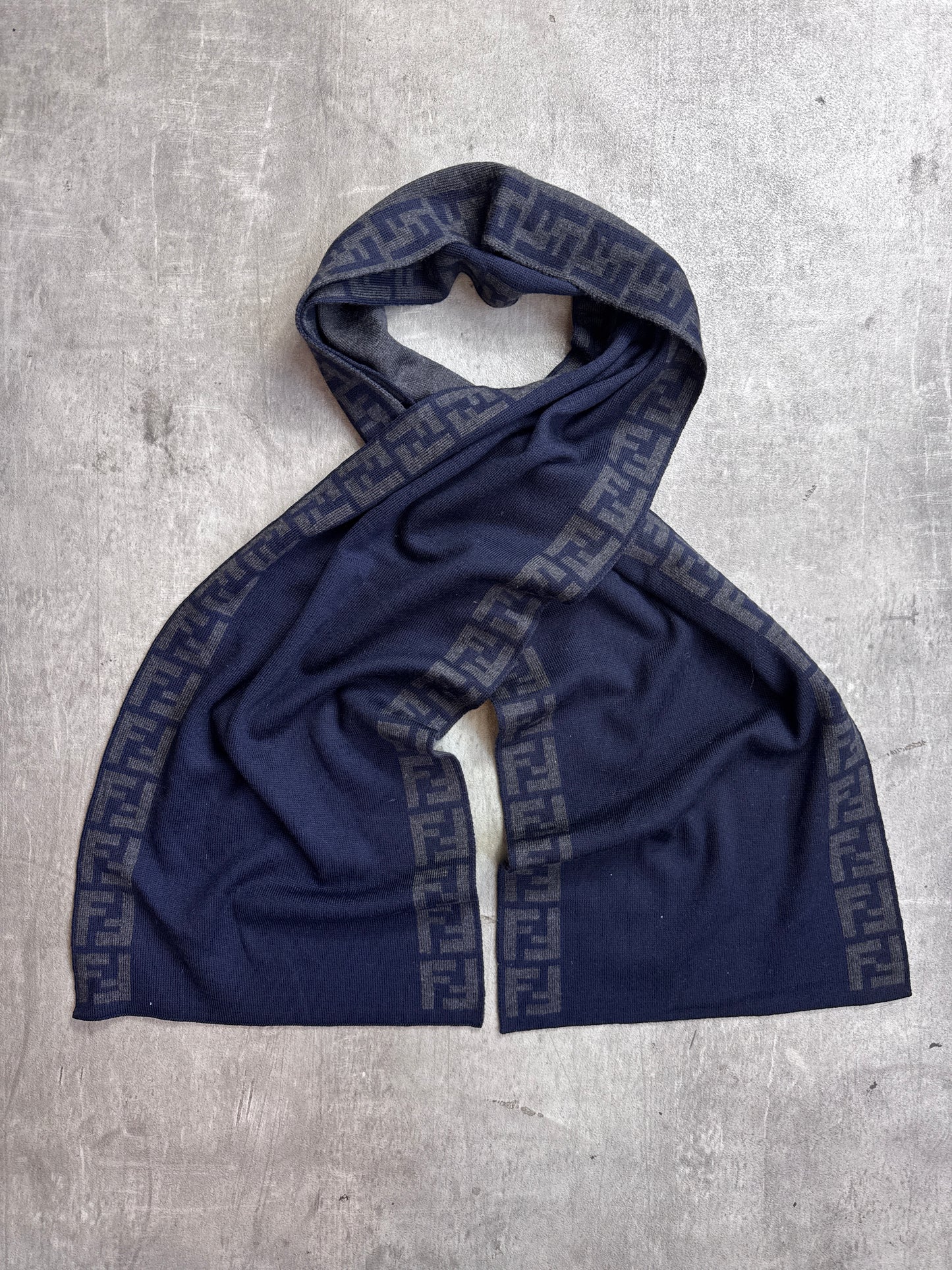 Fendi FF Logo Grey Wool Cashmere Blend Scarf