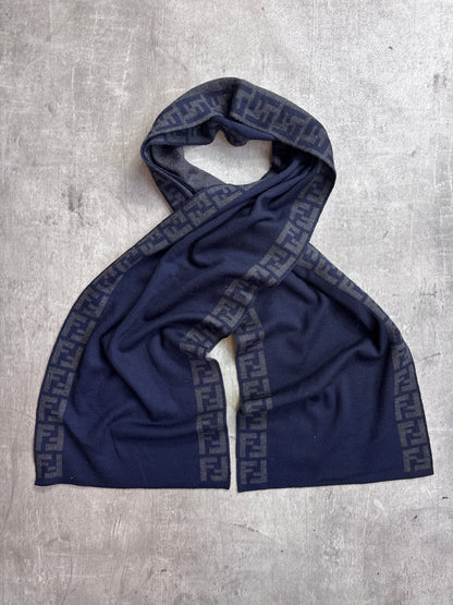 Fendi FF Logo Grey Wool Cashmere Blend Scarf