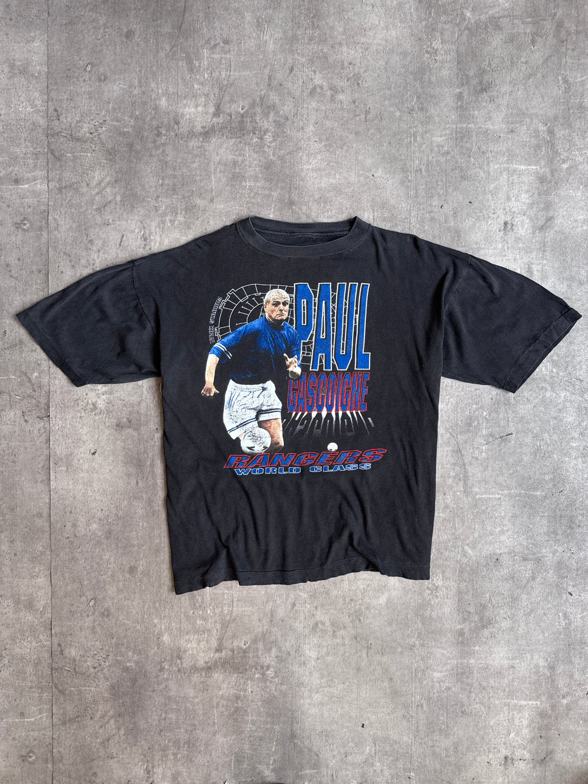 1990's Paul Gascoigne Rangers Faded Black Single Stitch Tee
