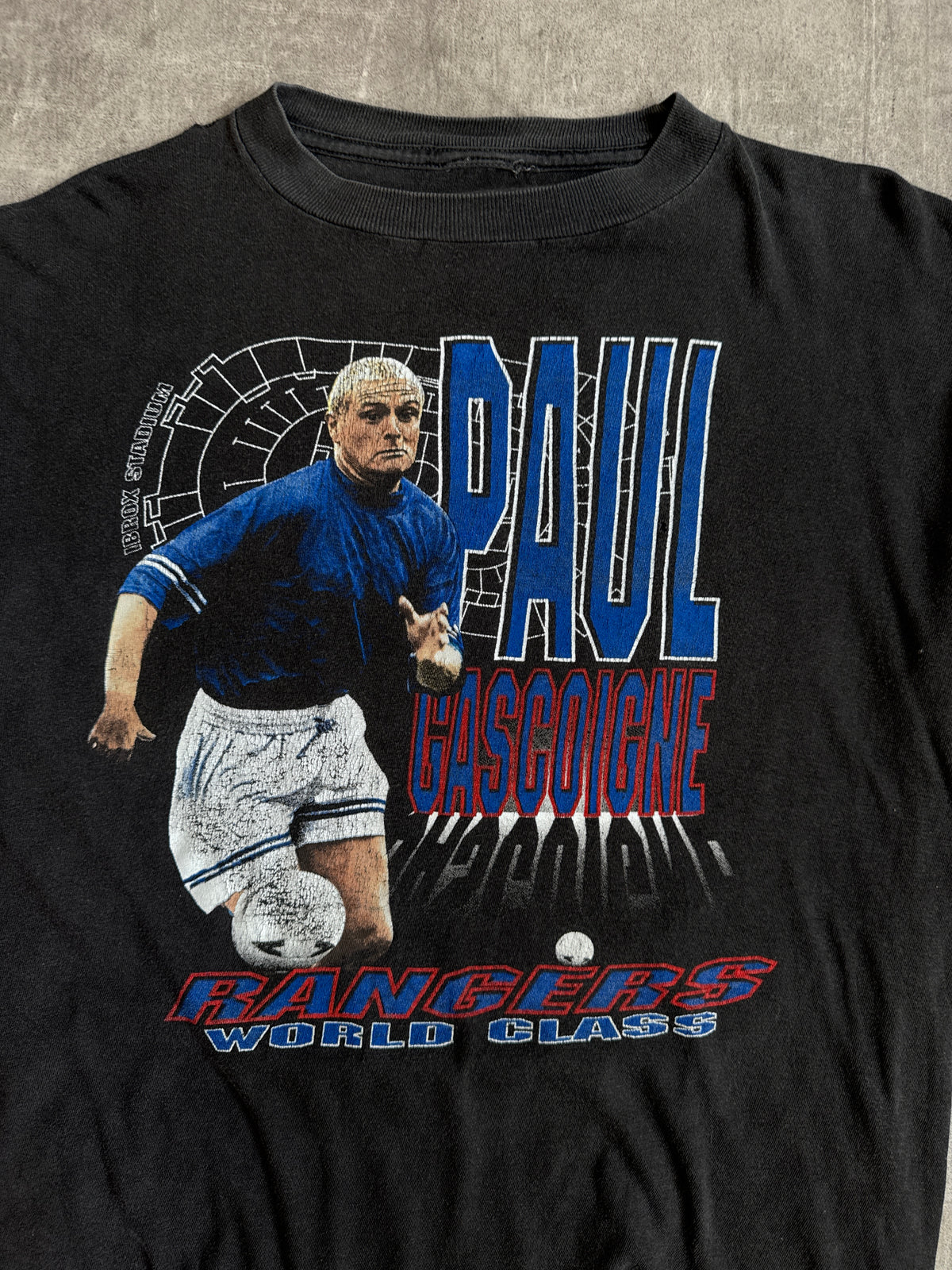 1990's Paul Gascoigne Rangers Faded Black Single Stitch Tee