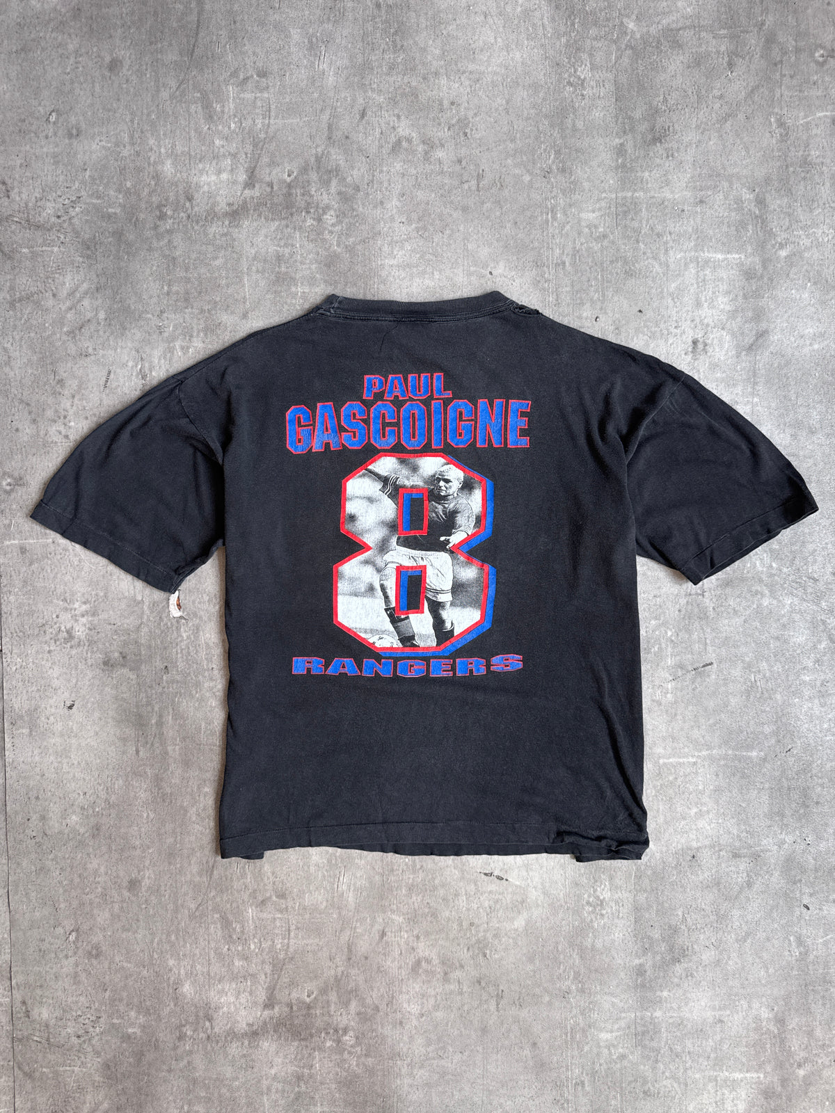 1990's Paul Gascoigne Rangers Faded Black Single Stitch Tee