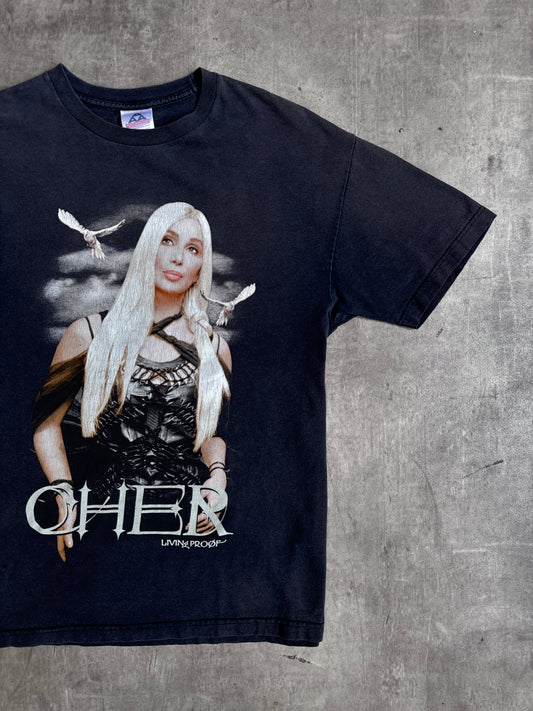 2002 Cher 'Living Proof' NA Tour Faded Black Graphic Tee