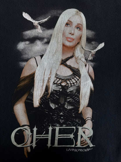 2002 Cher 'Living Proof' NA Tour Faded Black Graphic Tee