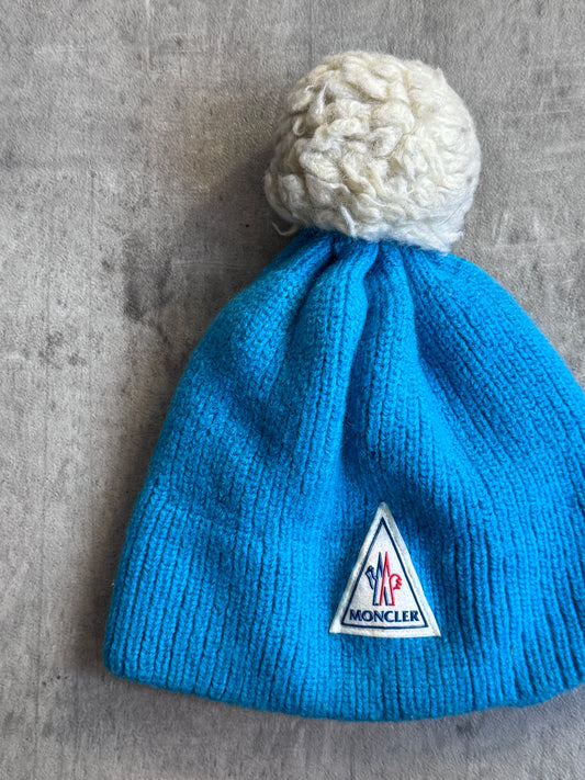 1980s Moncler Blue Wool Knit Bobble Hat