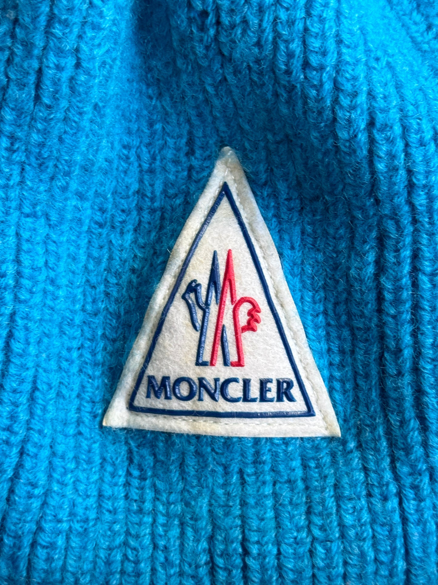 1980s Moncler Blue Wool Knit Bobble Hat