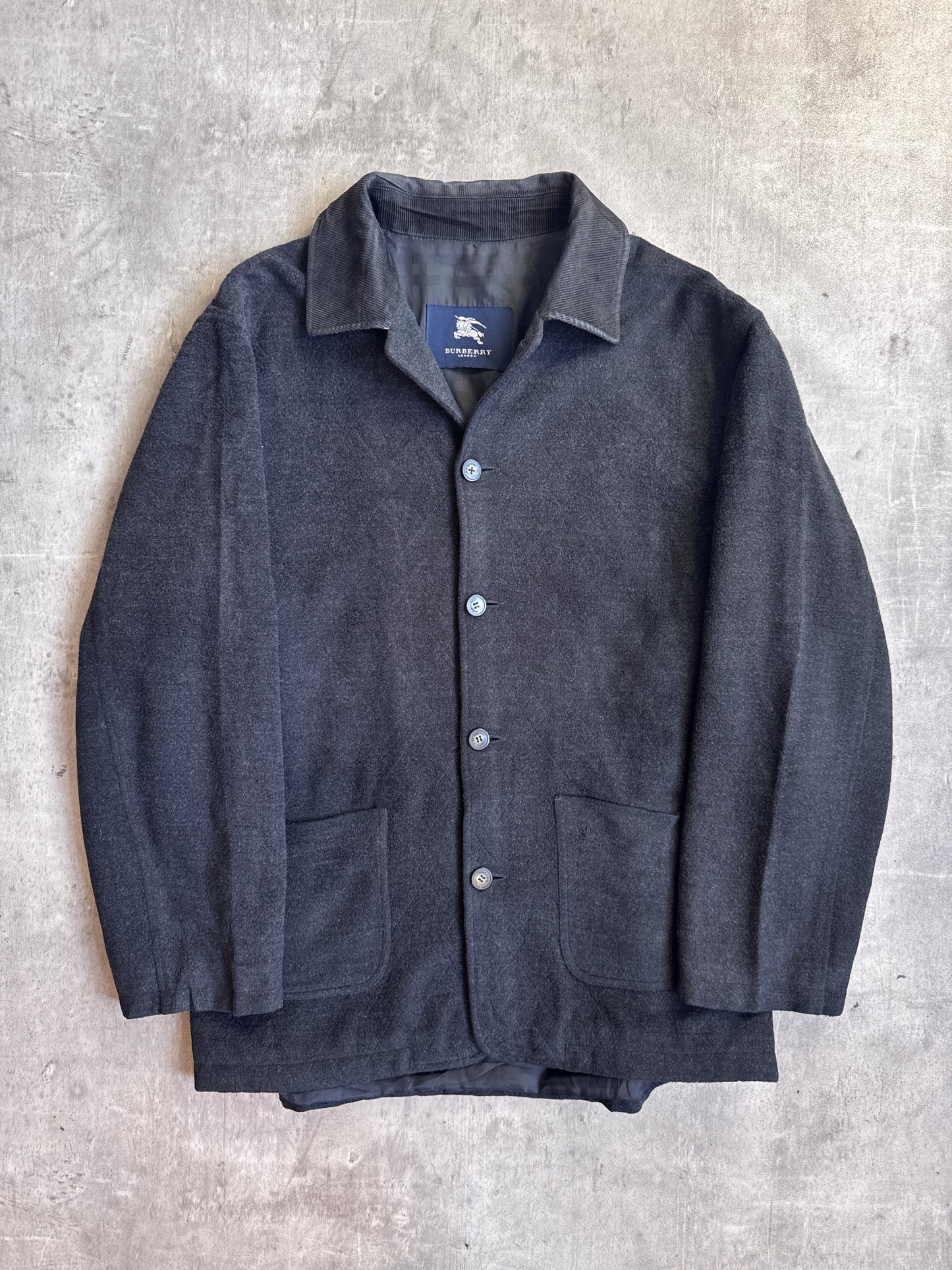 Burberry Grey Lana Wool Cord Collar Button Chore Jacket