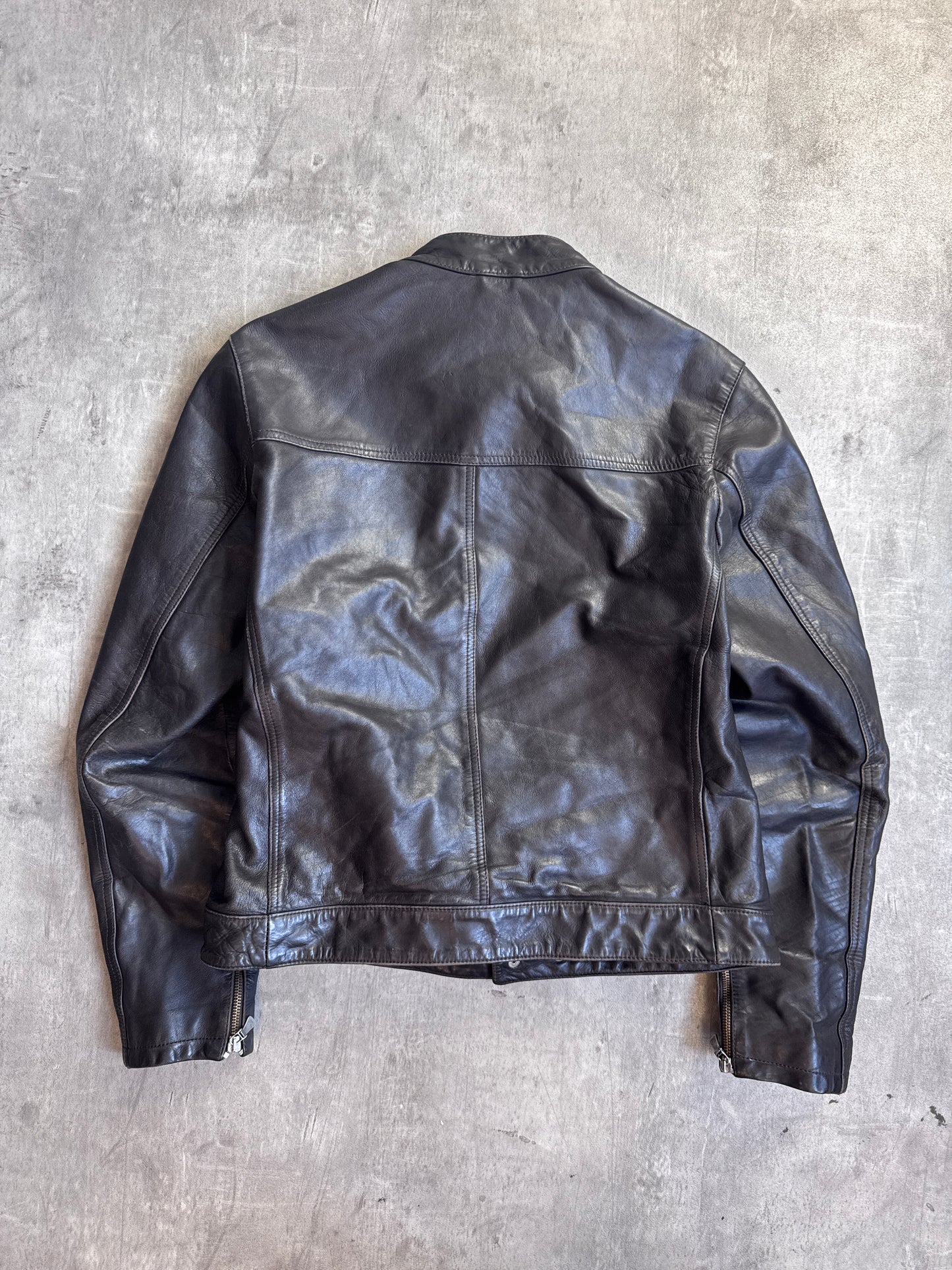 Versace Jeans Couture Double Zip Detail Leather Cafe Racer