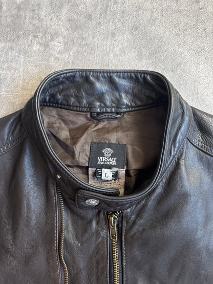 Versace Jeans Couture Double Zip Detail Leather Cafe Racer