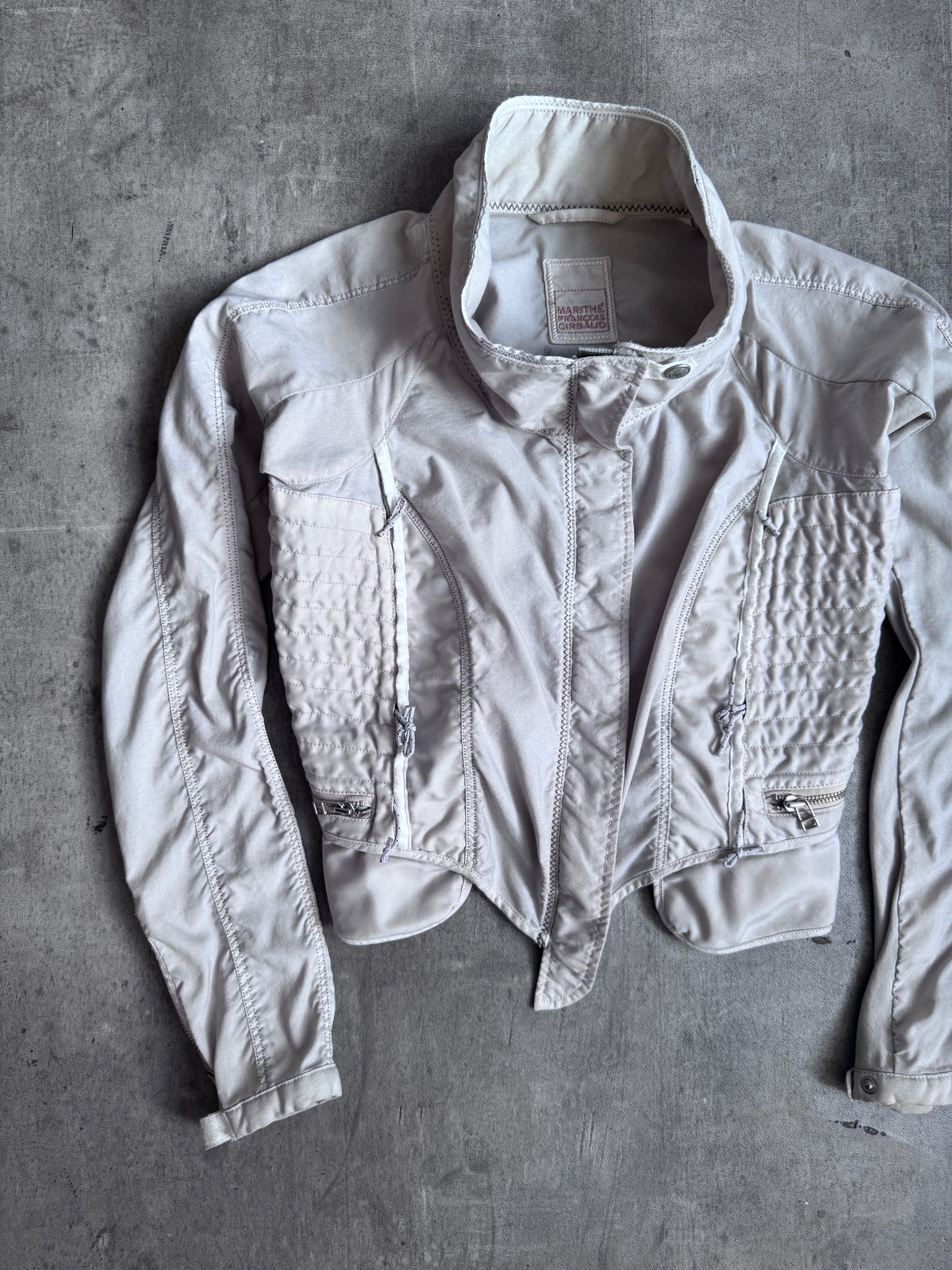 2000's Marithe Francois Girbaud Quilted Ruched Sleeve Cropped Jacket