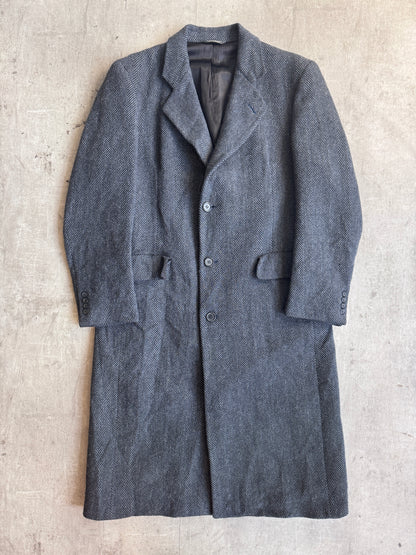 Christian Dior Monsieur Sport Pure Wool Double Breasted Grey Herringbone Tweed Coat