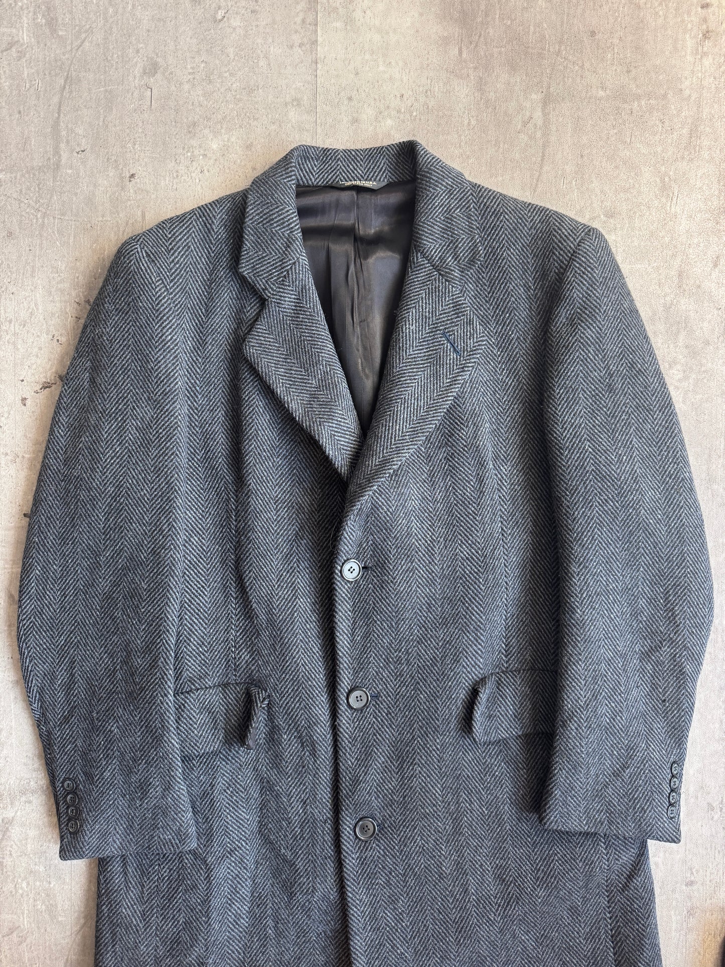 Christian Dior Monsieur Sport Pure Wool Double Breasted Grey Herringbone Tweed Coat
