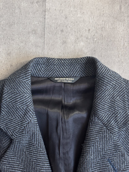 Christian Dior Monsieur Sport Pure Wool Double Breasted Grey Herringbone Tweed Coat