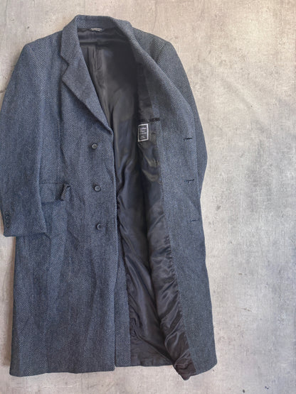 Christian Dior Monsieur Sport Pure Wool Double Breasted Grey Herringbone Tweed Coat