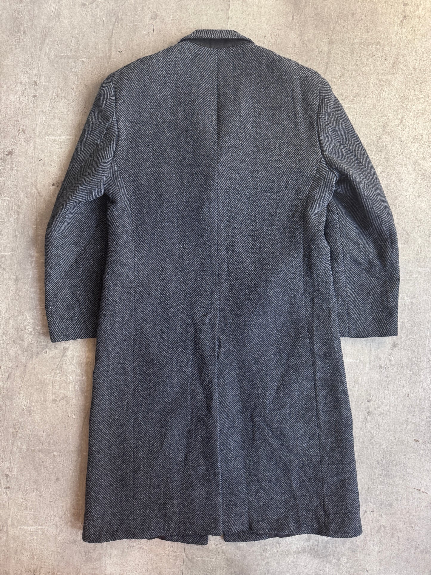 Christian Dior Monsieur Sport Pure Wool Double Breasted Grey Herringbone Tweed Coat