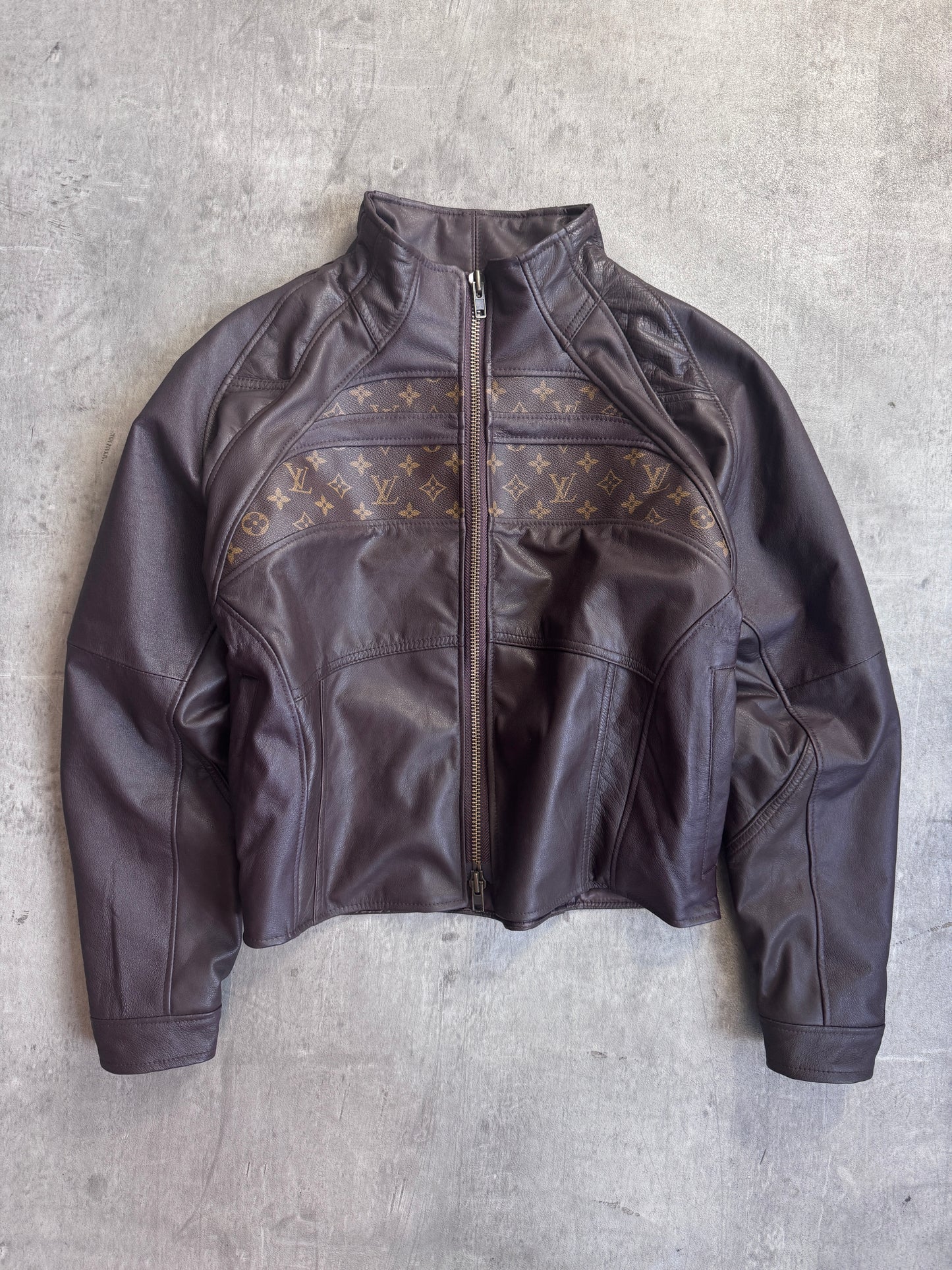 VT Rework: Louis Vuitton Classic Print Brown Leather Cropped Jacket