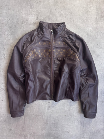 VT Rework: Louis Vuitton Classic Print Brown Leather Cropped Jacket
