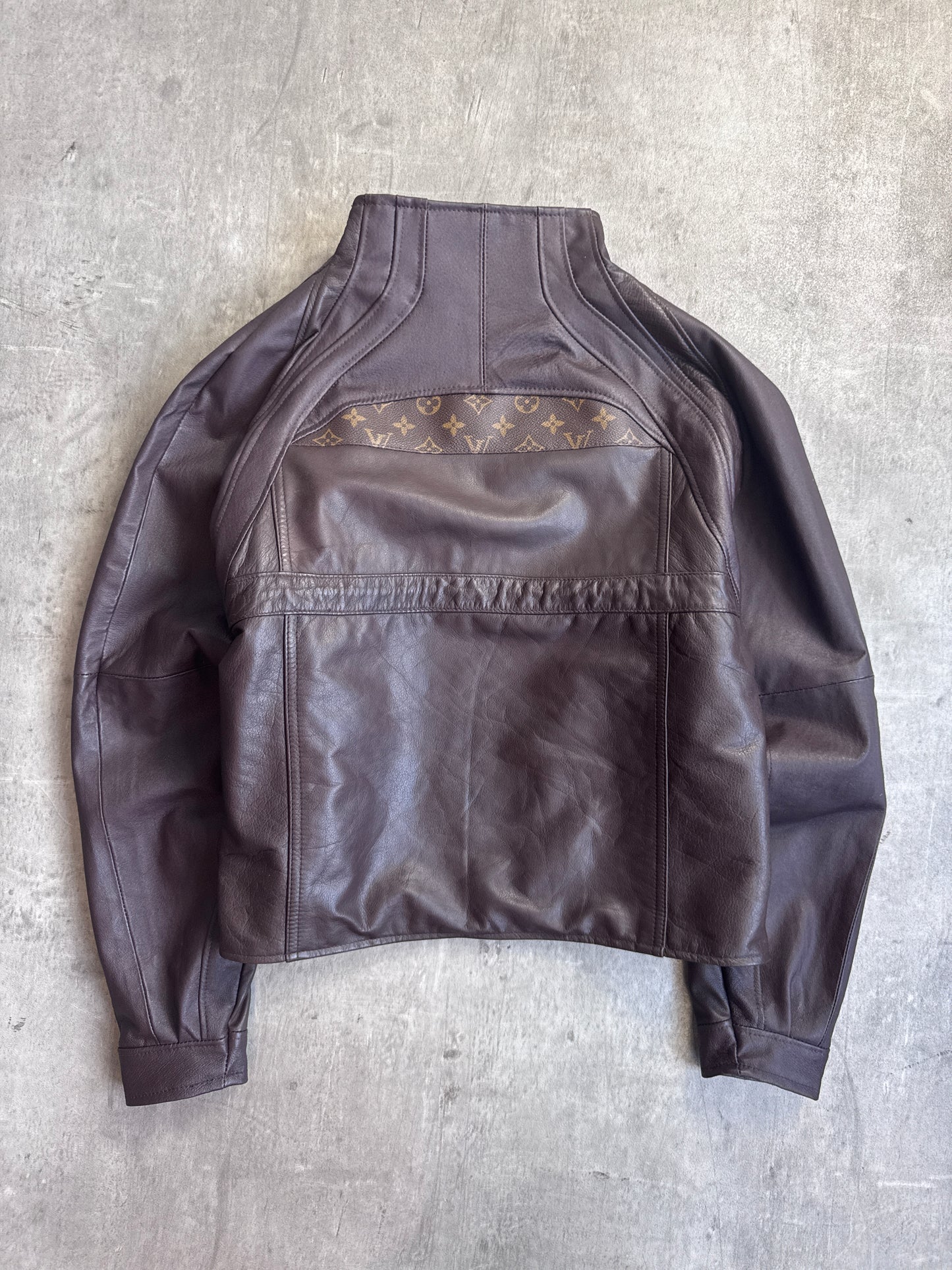 VT Rework: Louis Vuitton Classic Print Brown Leather Cropped Jacket
