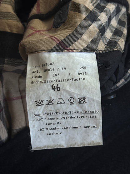 Burberry Black Lana Wool Nova Check Lined Single Breasted Peacoat