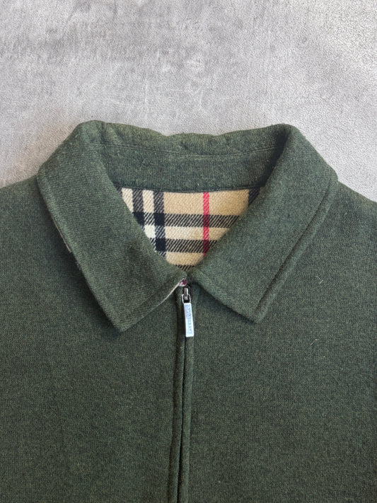 Burberry Bottle Green Lana Wool Blend Nova Check Lined Dual Zip Over Shirt