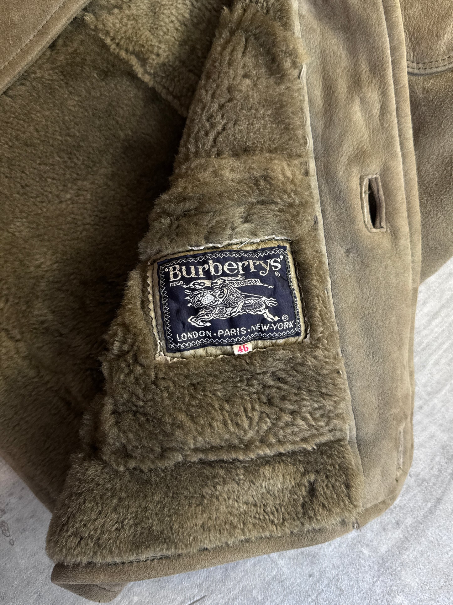 Burberry Olive Suede Shearling Button Down Jacket