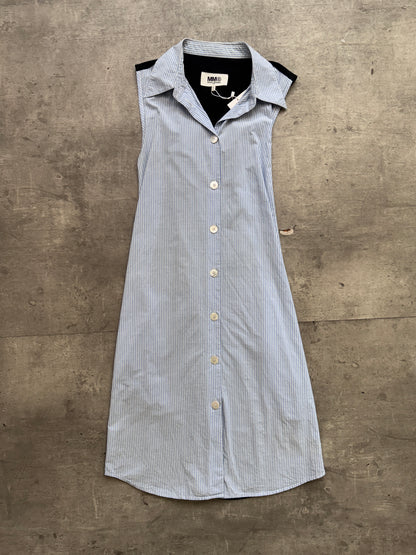 Maison Margiela MM6 Blue Pinstripe Panelled Sleeveless dress