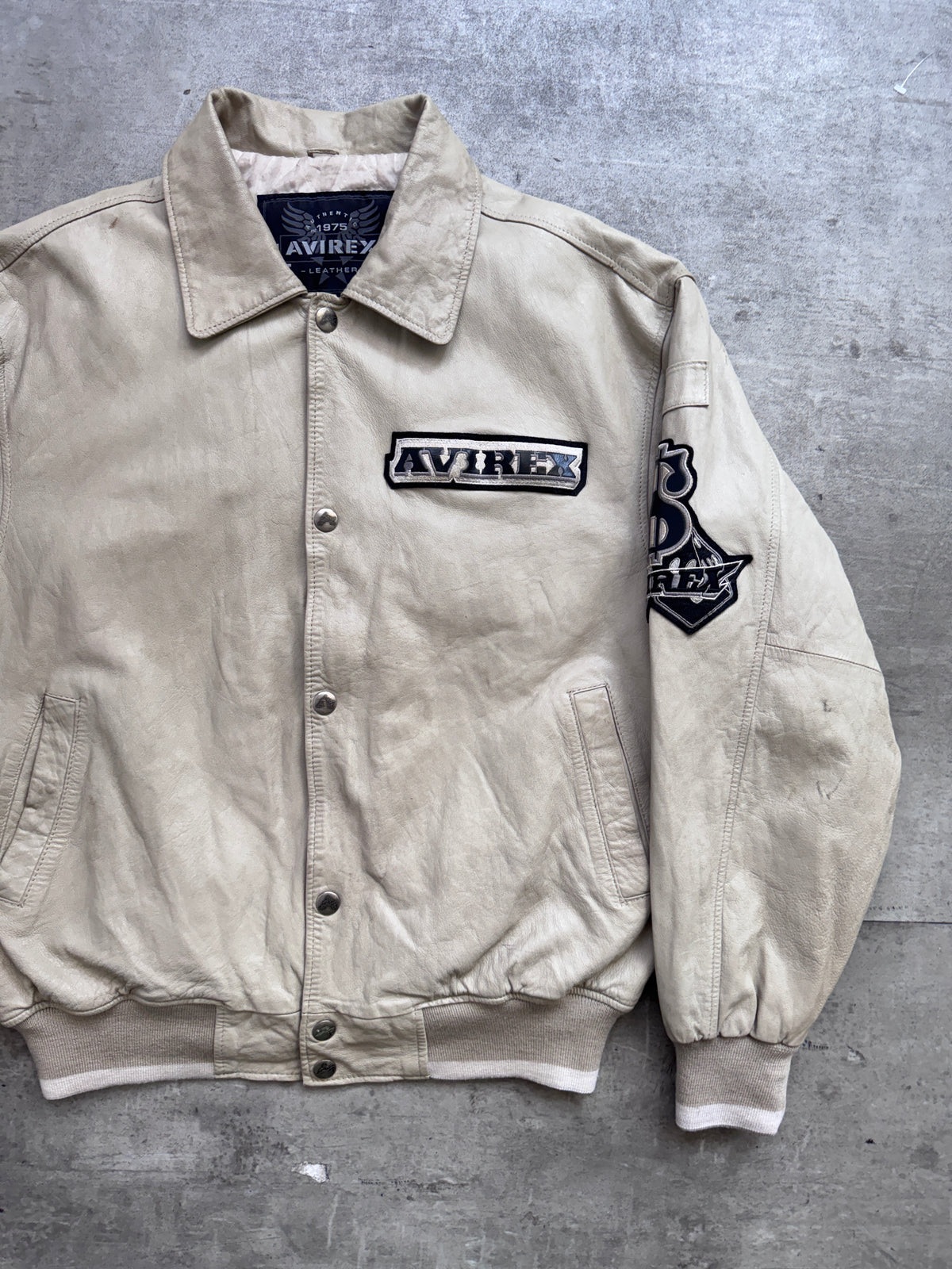 2002 Avirex Hi-Roller Grey Leather Jacket (sold as seen)