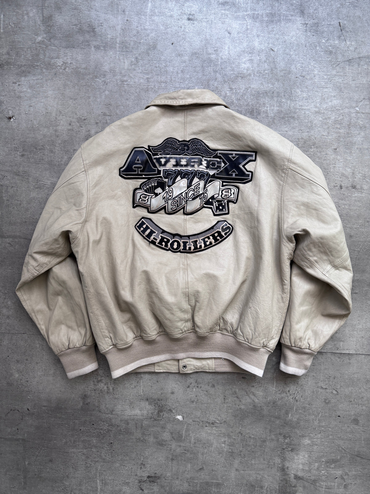 2002 Avirex Hi-Roller Grey Leather Jacket (sold as seen)