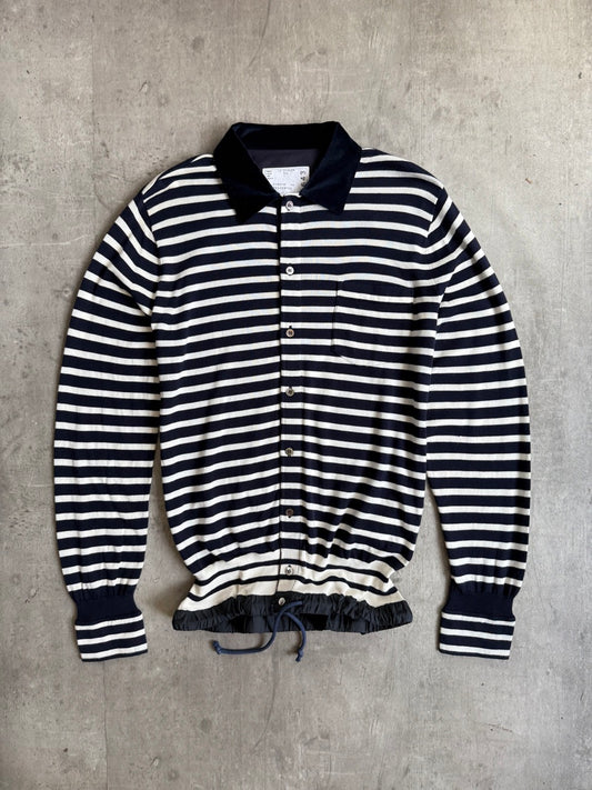 Sacai Two Tone Stripe Long Sleeve Polo Shirt