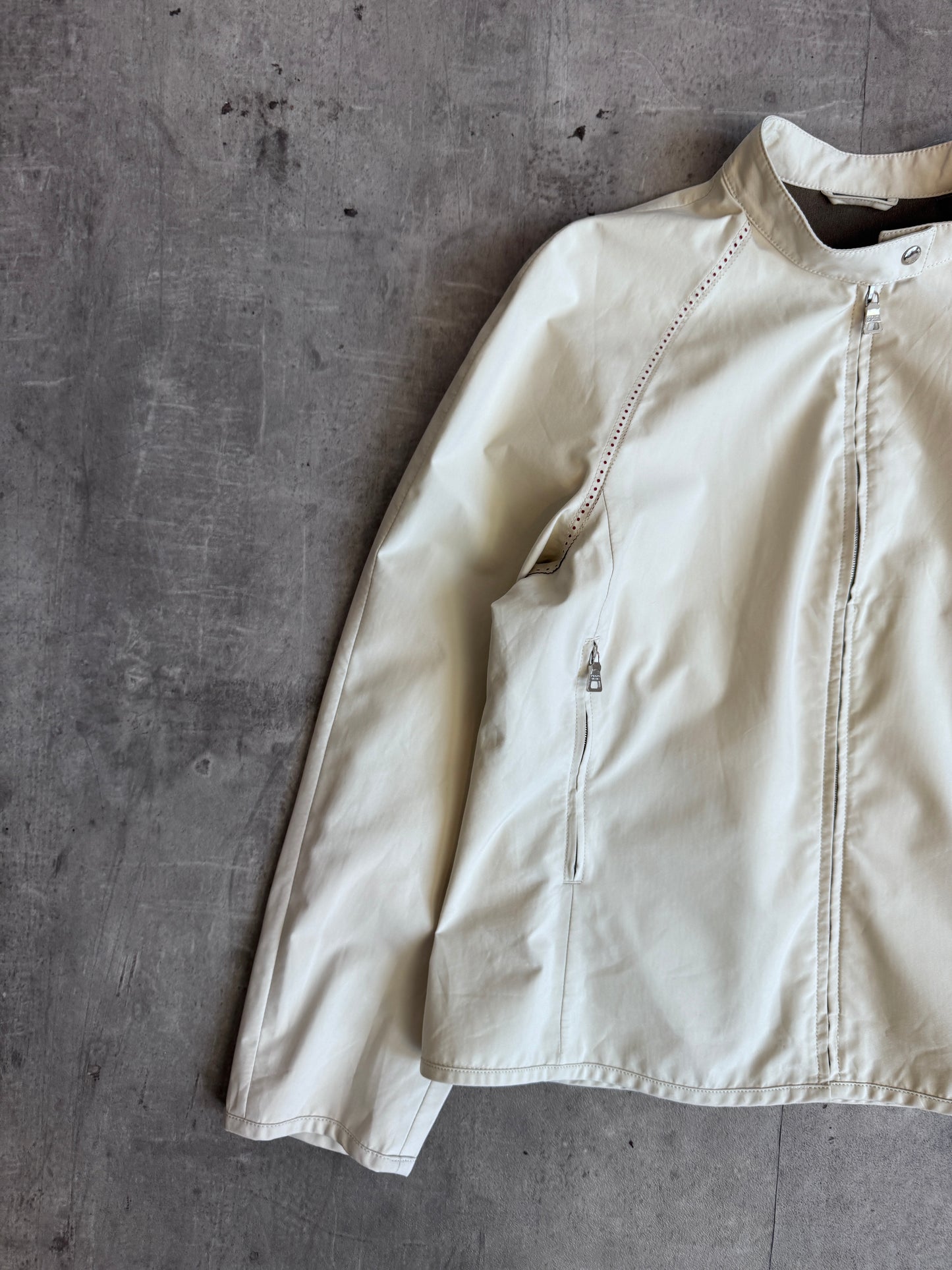 Prada Sport Dot Detail Cream Nylon Moto Jacket