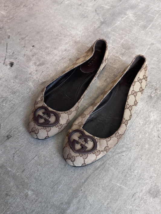 Gucci Monogram Ballerina Flats (UK4.5)