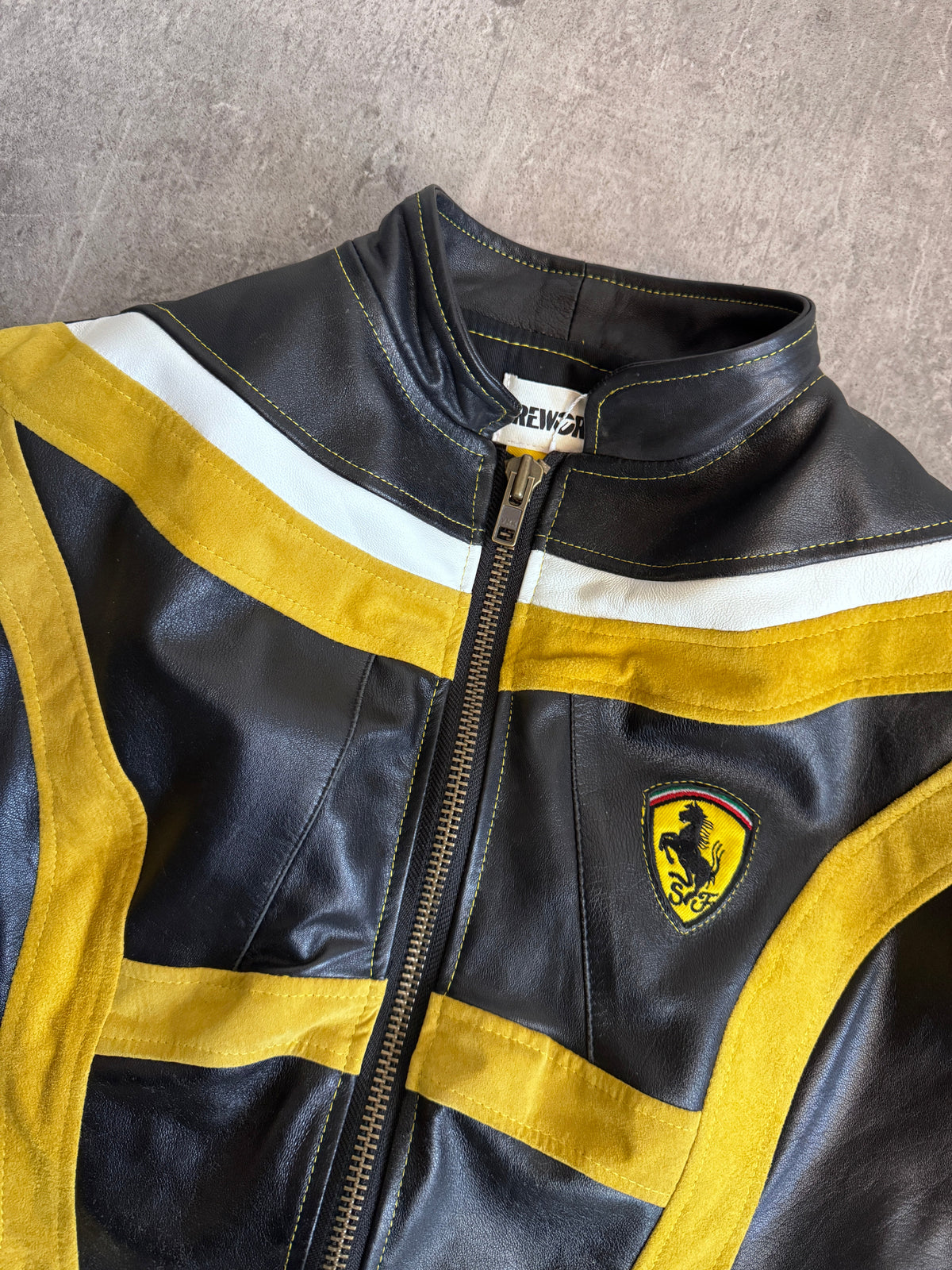 VT Rework: Ferrari Tri-Stripe Leather Moto Jacket