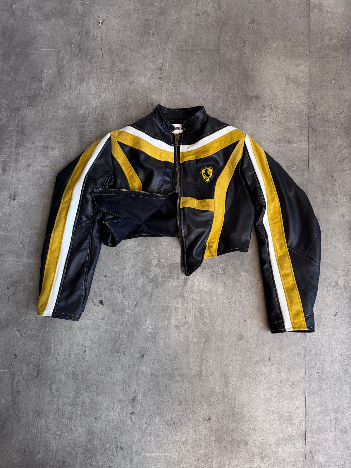VT Rework: Ferrari Tri-Stripe Leather Moto Jacket