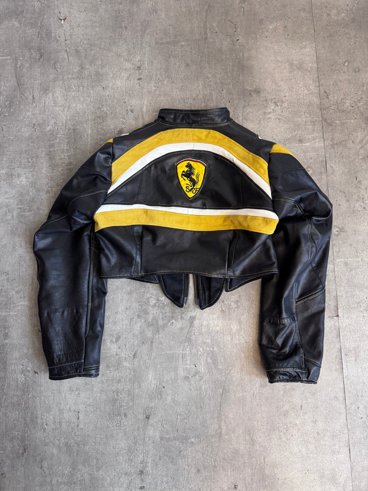 VT Rework: Ferrari Tri-Stripe Leather Moto Jacket