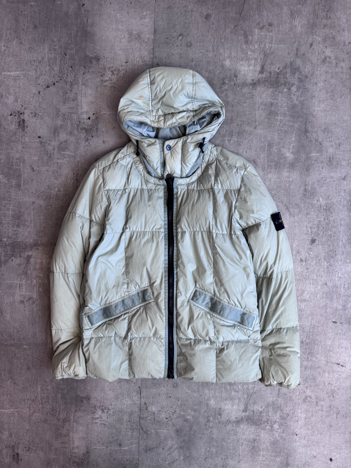 A/W 2019 Stone Island Pale Green Garment Dyed Crinkle Reps Down Jacket (Sold As Seen)