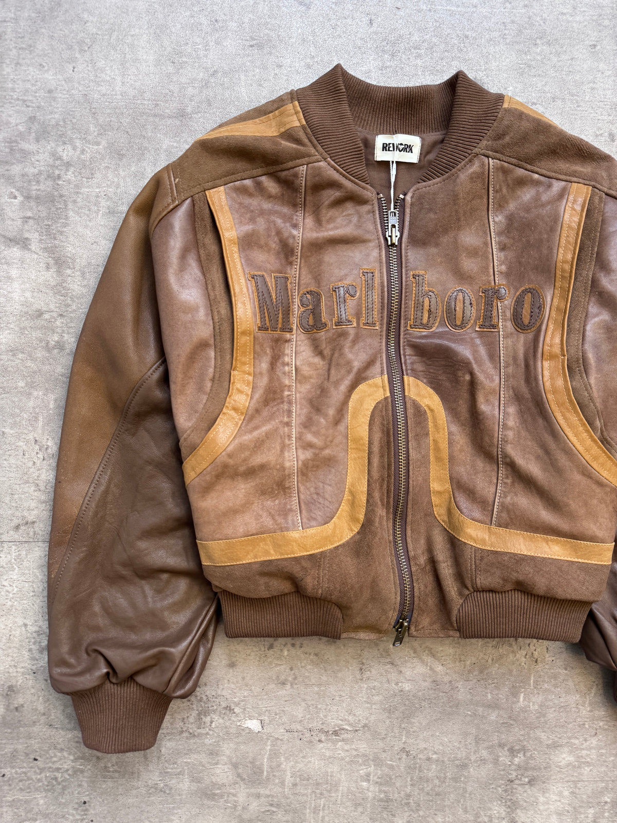 VT Rework : Marlboro Paneled Soft Leather Bomber Jacket