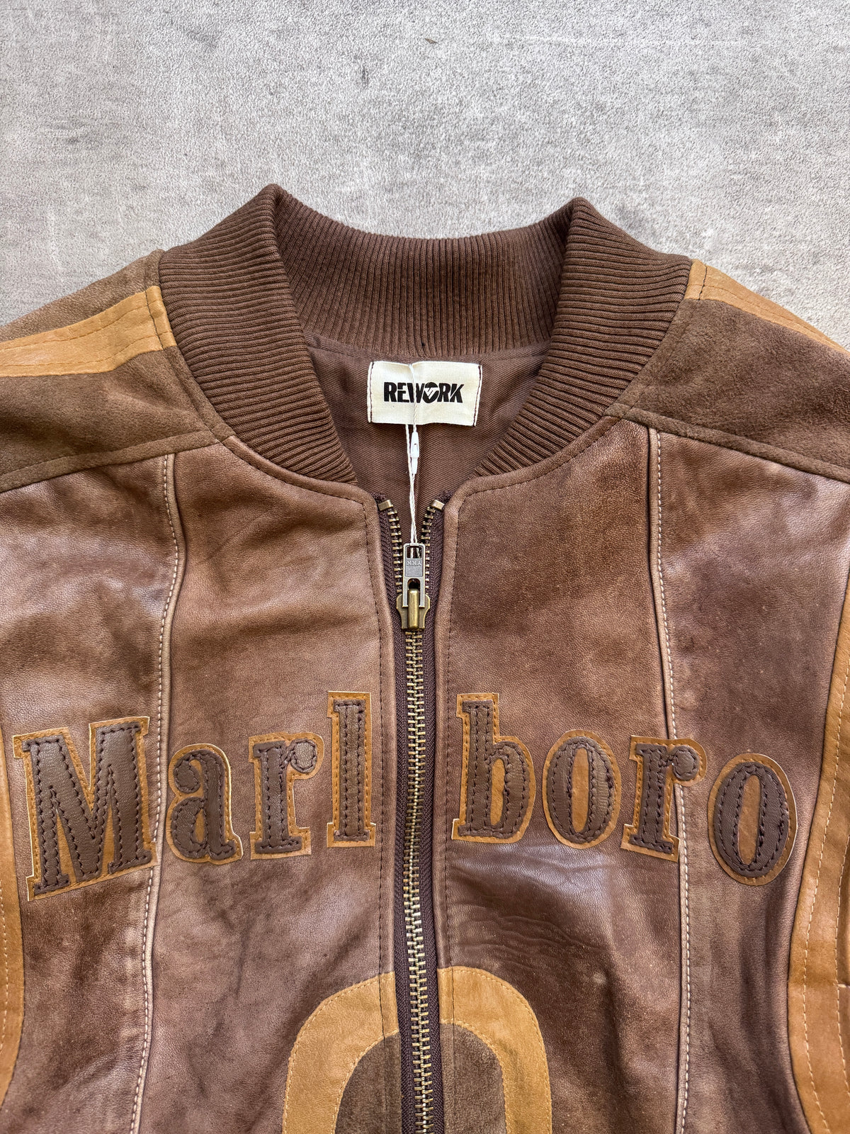 VT Rework : Marlboro Paneled Soft Leather Bomber Jacket