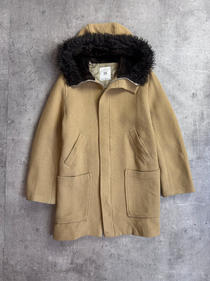 Issey Miyake Sunao Kuwahara Camel Wool Faux Fur Trim Duffel Coat