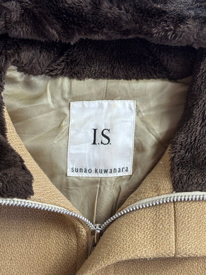 Issey Miyake Sunao Kuwahara Camel Wool Faux Fur Trim Duffel Coat