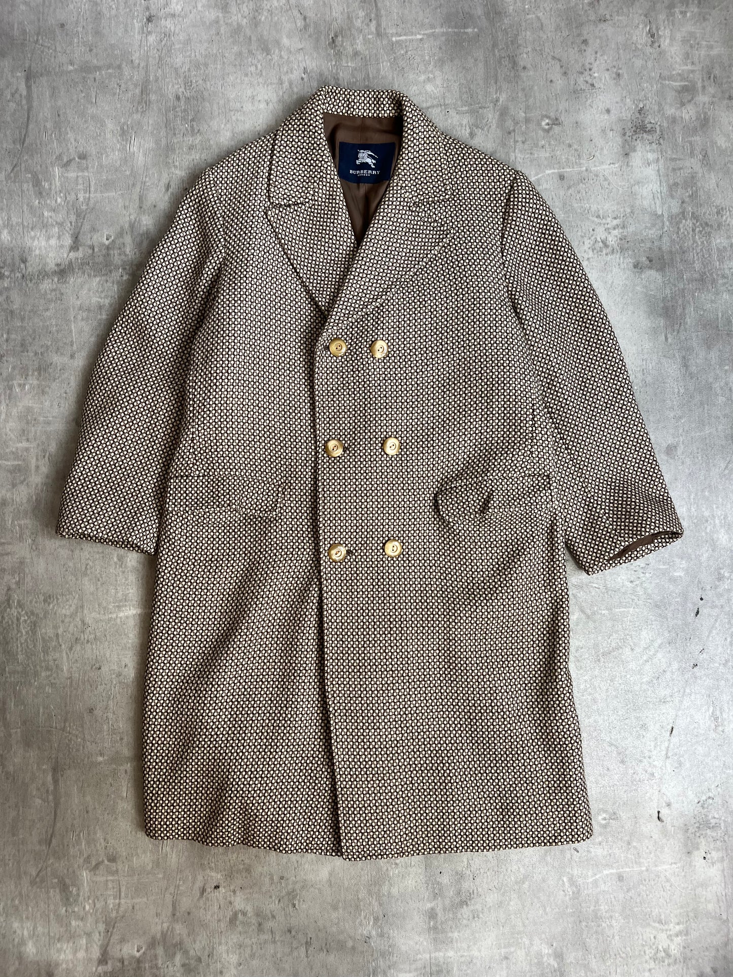Burberry Brown Wool Woven Double Breasted Trench Coat