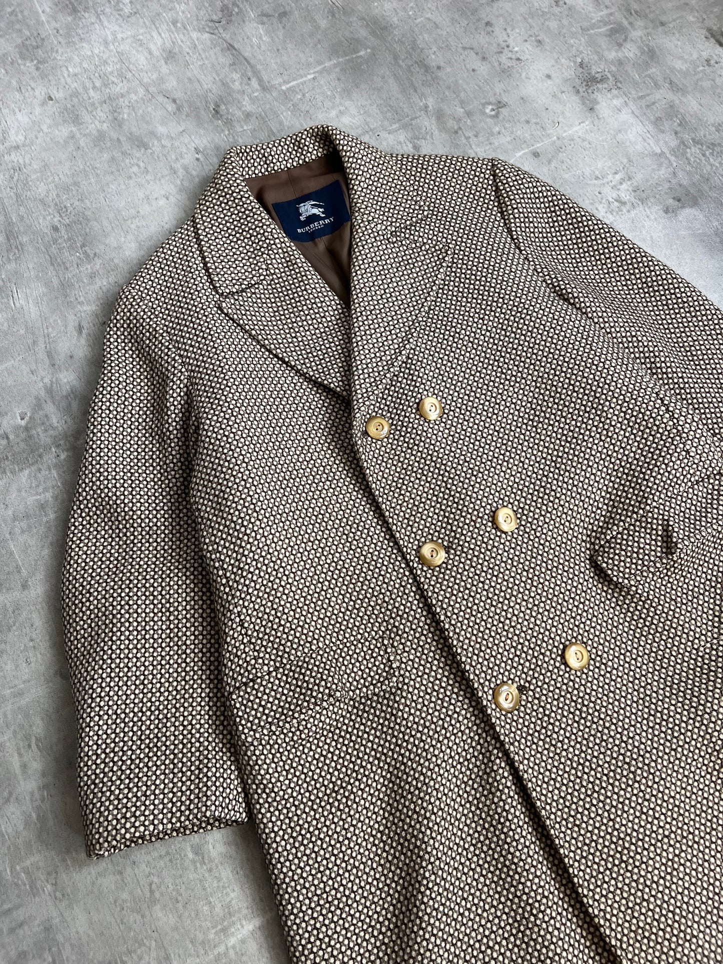 Burberry Brown Wool Woven Double Breasted Trench Coat
