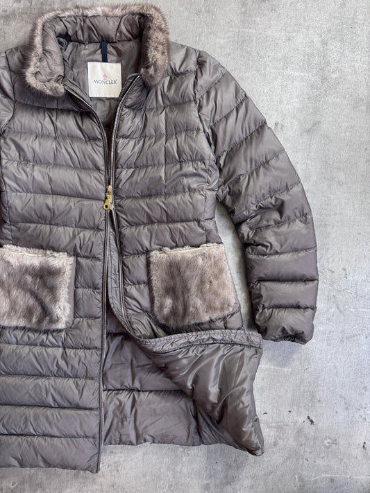 Moncler Mink Fur Detailed Grey Full Zip Puffer