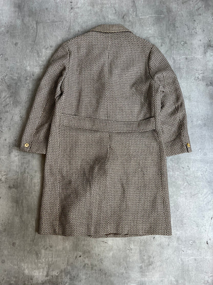 Burberry Brown Wool Woven Double Breasted Trench Coat