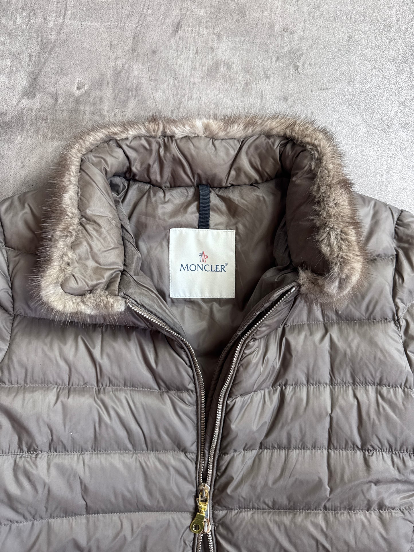 Moncler Mink Fur Detailed Grey Full Zip Puffer