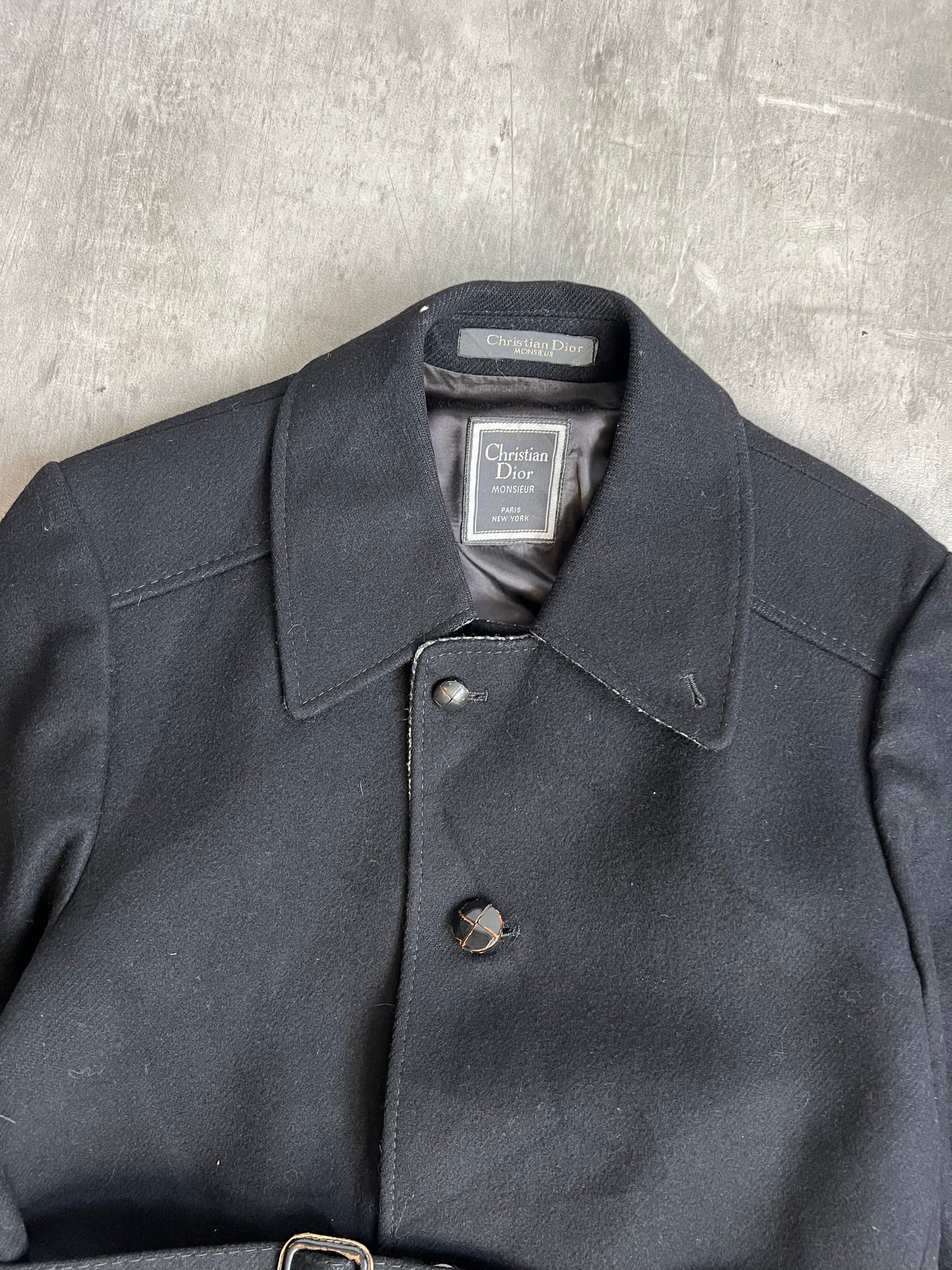 Christian Dior Houndstooth Lined Single Breasted Black Trench Coat