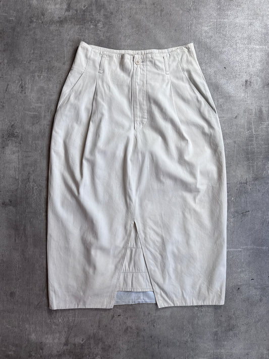 Issey Miyake Cream Tailored Satin Lined Midi Length Skirt