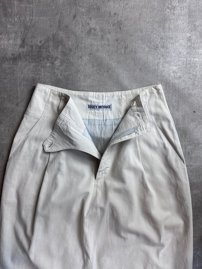 Issey Miyake Cream Tailored Satin Lined Midi Length Skirt