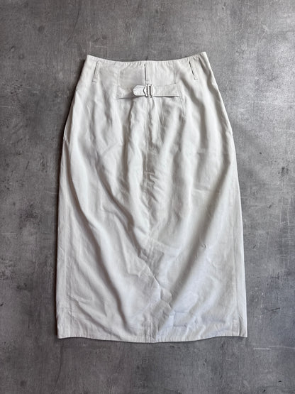 Issey Miyake Cream Tailored Satin Lined Midi Length Skirt