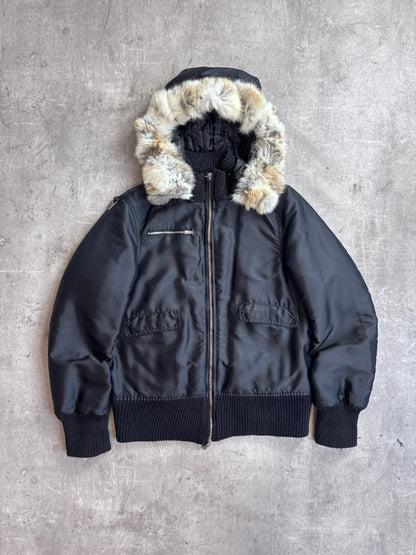 Versace Jeans Couture Rabbit Fur Lined Black Bomber Jacket