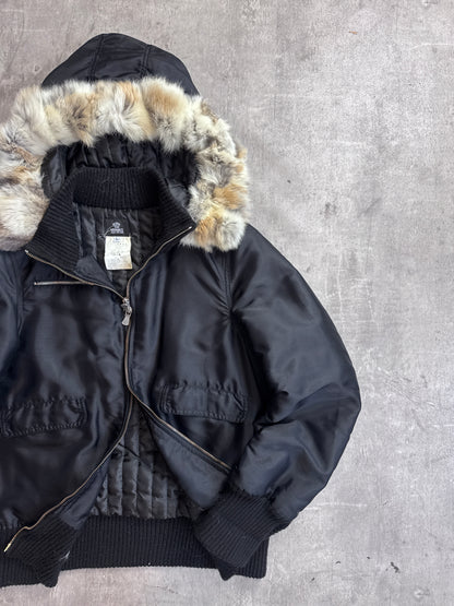 Versace Jeans Couture Rabbit Fur Lined Black Bomber Jacket